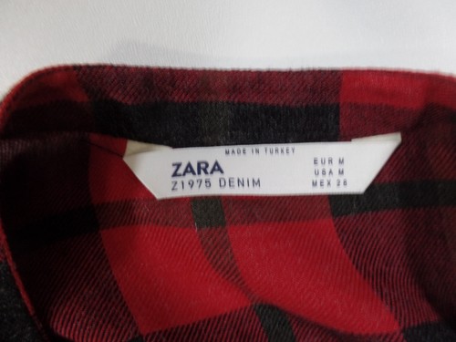 Zara M Flannel Babydoll Dress Red Black Check Plaid Long Sleeve Button Front - Picture 3 of 4