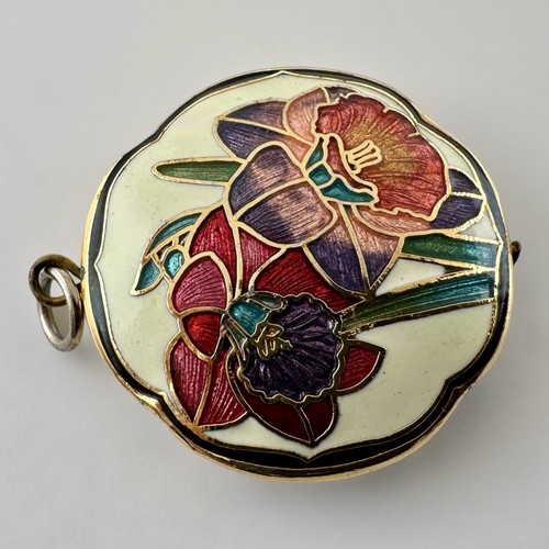 COLGANTE JOYERÍA CLOISONNE ESMALTE Vintage FLORES FLORALES Tono Dorado Figura Metal - Imagen 22 de 24