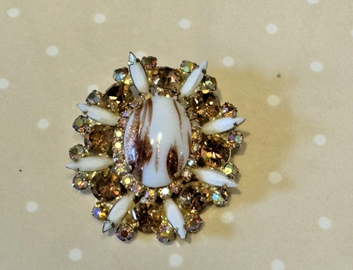 Juliana White Navettes Oval Cabochon Gold Fluss AB Topaz Chatons Pin or Pendant - Picture 3 of 14