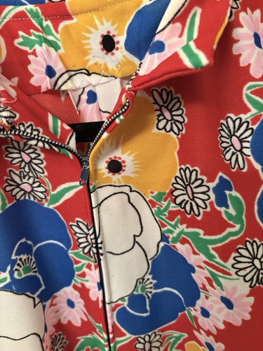 Vintage 60er 70er Reißverschluss schwerer Morgenmantel Hausmantel bunte Blumen - selbstgemacht - Bild 7 von 9