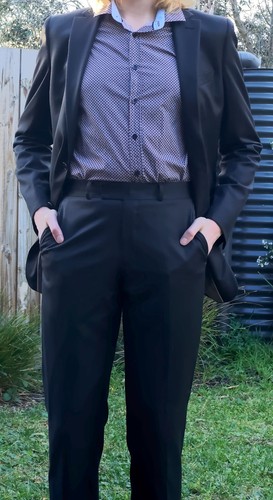 Mens Suit 2-Button Jacket & Pants Wool Black Slim Fit Size L Top 88cmR Pants - Picture 7 of 8