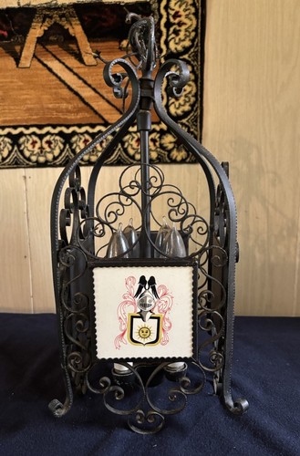Vintage KRONLEUCHTER Wappen Spanien Gothic Mittelalter Schmiedeeisen - Bild 11 von 21