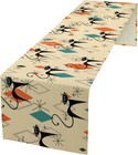 Mid Century Cats Table Runner,Retro 50s 60s Abstract W13x36L, Medieval_9 
