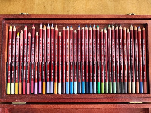 DERWENT Rexel Artist Drawing 54 PASTEL PENCILS CRAYONS In Wooden Box - Picture 3 of 5