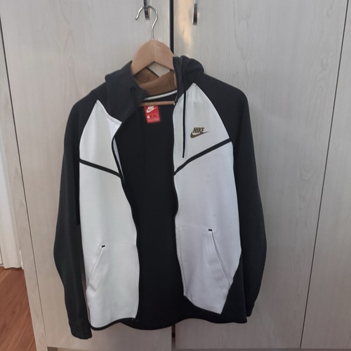 NIKE TECH FLEECE FULL ZIP WINDRUNNER HOODIE WHITE BLACK MENS SMALL 805144-011