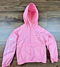 Champion Kids Girls Solid Pink 100 Polyester Hooded Pullover Windbreaker Pink M