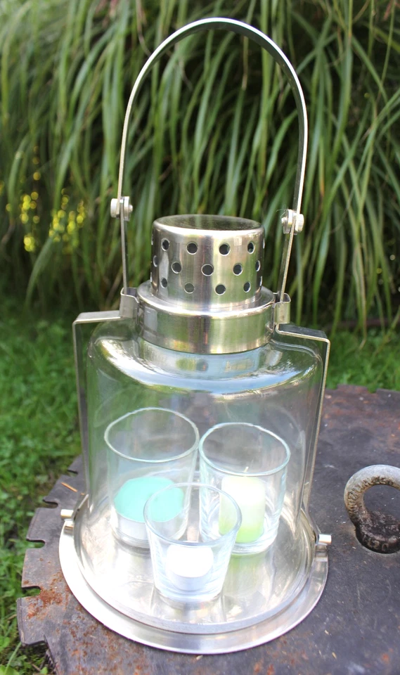 Moderne Laterne Windlicht Kerzenhalter Kerzenständer vermutlich Edelstahl + Glas - Bild 4 von 4