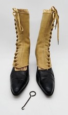Leather High Boots Spats 14 Side Buttons Victorian Edwardian Women Pointy Toes