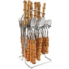 24-Piece Bamboo Flatware Set, Silver Stainless Steel Tableware Set With Cutle...