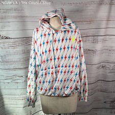 AVIATOR NATION Men's/ Unisex White Bolt Logo Embroidered Bolt Hoodie- SZ M