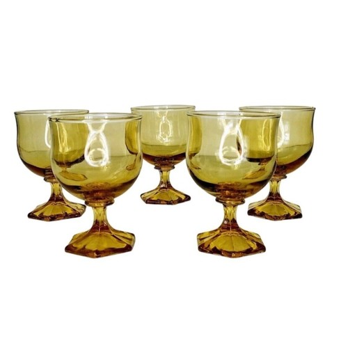 Set cinque bicchieri ambra MCM vintage anni 60 calice vino piedi esagonali barware - Foto 2 di 5