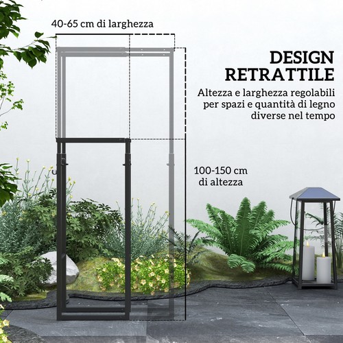 Outsunny Portalegna Regolabile in Metallo con Ganci 40-65x25x100-150 cm Nero - Foto 5 di 10