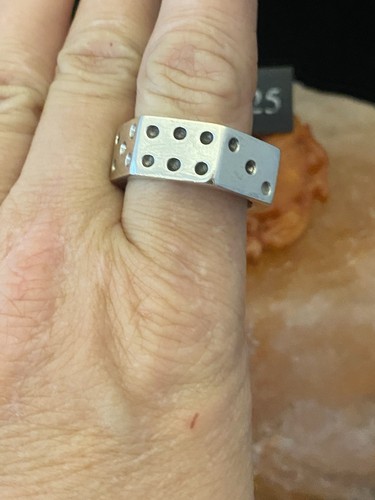 Thick Chunky Solid Silver Dice Band Ring - Picture 7 of 9