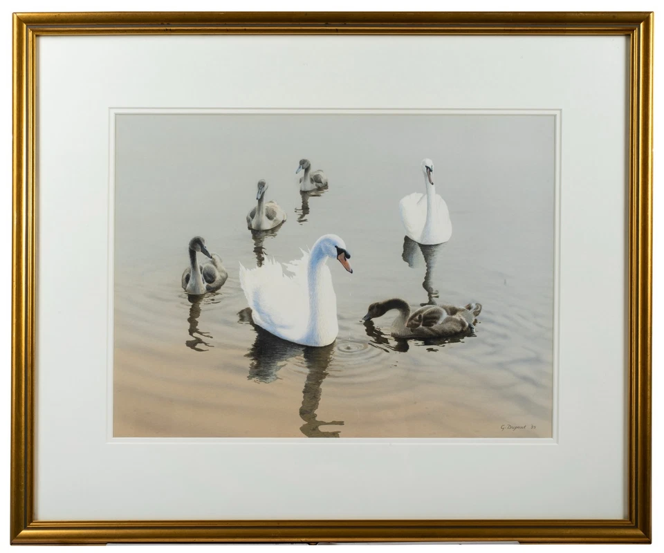 Vintage Signed Painting, Swans and Cygnets, G. Dupont, 1995. Finely Done - Image 2 of 4
