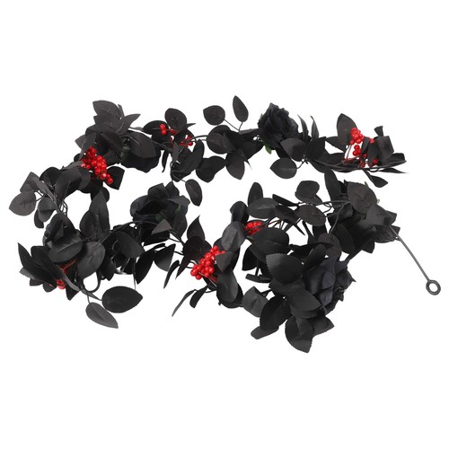 Beautifully Crafted Halloween Flower Decoration Black Roses Garland 5 7FT - Picture 18 of 54
