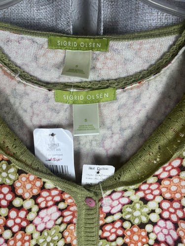 SIGRID OLSEN Sweater Set Size Small Floral Cardigan Tank Green Silk Blend NWT - Picture 3 of 5