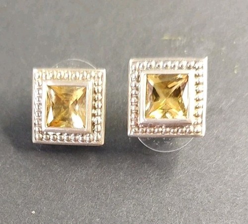 Orecchini Citrino Argento Sterling 925 Vintage Ritrovamento Tenuta - Foto 1 di 12