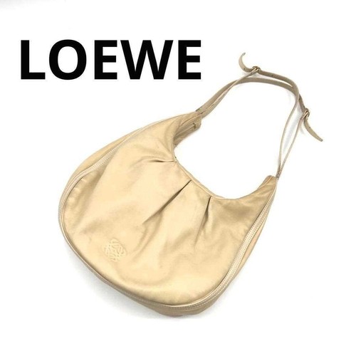 LOEWE Handbag Tote Shoulder Bag Logo Leather Beige Women's USED FROM JAPAN - Picture 1 of 10