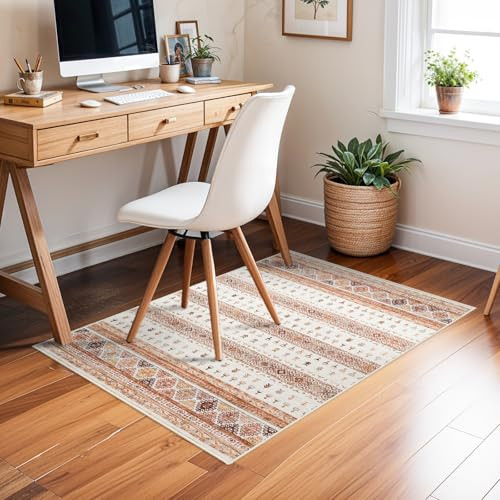 Washable Entryway Area Rugs: Modern Entrance Non-Slip Rug 2x3 Beige/Orange/Gold - Picture 3 of 7