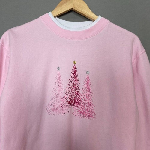 Weihnachten Sweatshirt rosa bestickt Bäume Damen Gr. Small festlich Urlaub Top - Bild 3 von 12