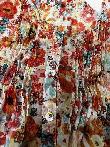American Rag Cie Colorful Bright Sleeveless Blouse Size XL Floral Sheer Pleated - Picture 14 of 16
