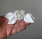 Vintage Early Unsigned Miriam Haskell Flower & Leaf Pin White Milk Glass 4 7/8"