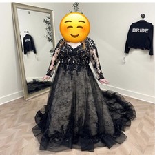 Gothic Black and Ivory Wedding Dresses Plus Size Long Sleeves Tulle Bridal Gowns