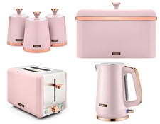Tower Cavaletto Pink Kettle 2 Slice Toaster Breadbin Canisters Kitchen Set