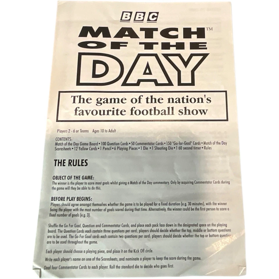 BBC Match of the Day Board Game 1997 Football Trivia CIB TV Board Games Vtg - Image 4 of 4