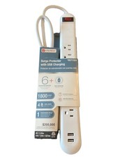 Utilitech 4ft 6-Outlet 1800 Joules 1875-Watt White Indoor Usb/Ac Surge Protector
