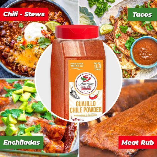 Guajillo Chile Powder Ground 1LB (16oz) – Natural and Premium. Great For...  - Bild 2 von 9