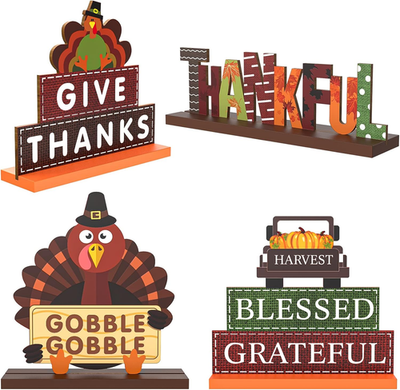 #ad 4 Pcs Thanksgiving Centerpieces for Tables Decorations Wooden Thanksgiving Tabl $20.44