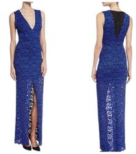 ALICE + OLIVIA Kahlo Lace Maxi Dress Slit Cobalt Blue Black Estimate Size 0