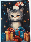 Christmas funny card - a gray cat in a striped hat SET of 2       #CH862