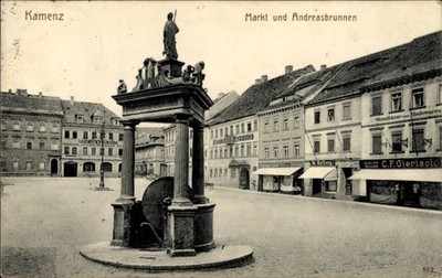 Ak Kamenz in Sachsen, Markt und Andreasbrunnen,  Geschäfte,  - 4899188