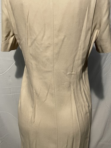 Vintage 80s Bahari Group Beige Power Dress Leopard Collar Business Chic Size 8 - Picture 9 of 12