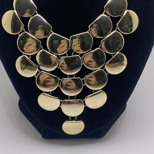 Signed Express Gold Tone Articulated Dot Y Drop Classy Bib Style Necklace 20” - Picture 2 of 18