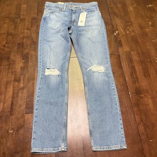 Neu Levi's 511 schmale Passform 34 x 34 Flex Herrenjeans Farbe mittelblau Waschung distressed