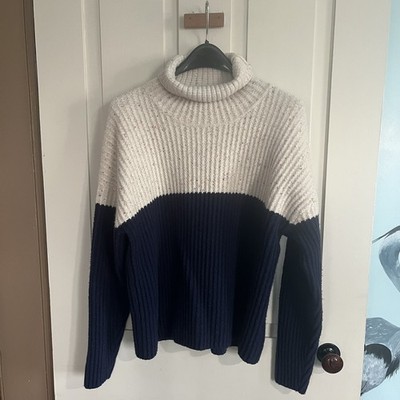 Treasure & Bond Womens M Chunky Knit Ivory/Blue Turtleneck Sweater Speckled Cozy