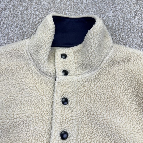 J Crew Sherpa mockneck Pullover Sweater Mens Large Beige Blue Authentic Fleece - Picture 3 of 12