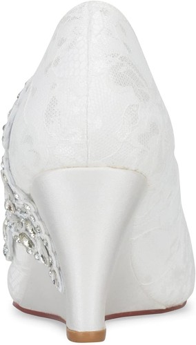 JIAJIA 1217524 Women's Bridal Shoes Closed Toe 2.95" Wedge Heel 7.5, Ivory - Bild 7 von 8