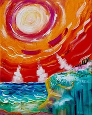 Sunlight over the Turquoise Landscape - original painting on stretched canvas