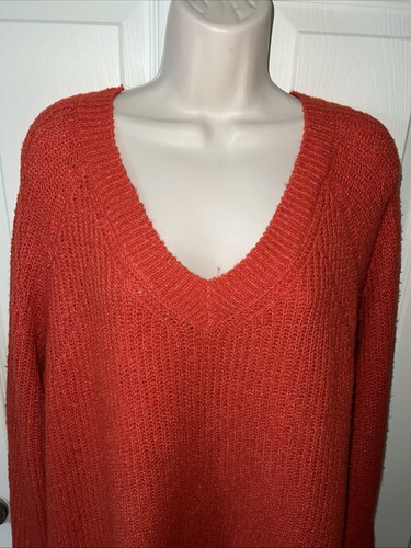 SONOMA Women Long Sleeve V-Neck Knit Sweater Pullover Red Orange Plus Size 0X - Foto 5 di 11