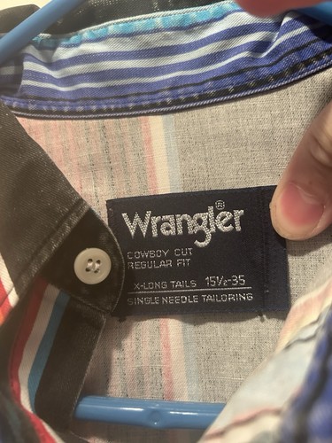 Vintage Wrangler Brushpopper Cowboy Cut Button Up Shirt 15.5-35 Regular Fit - Picture 2 of 3