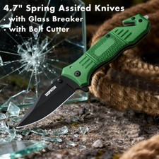 Spring Assisted Knives Tactical Rescue Folding Pocket Knife with Glass Breaker