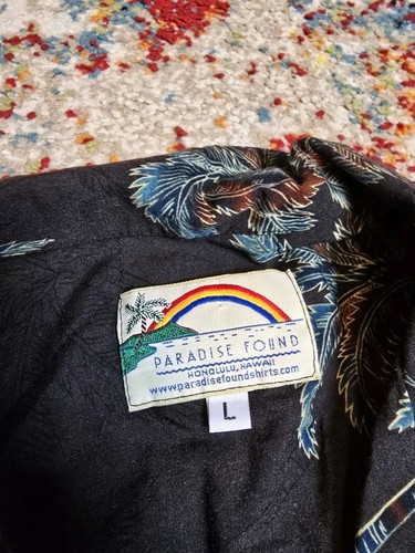 Vintage 90s Paradise Found Hawaiian Shirt Sz Large Black Floral Print 100% Rayon - Picture 2 of 6