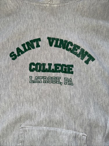 Felpa con cappuccio vintage Champion Reverse Weave Saint Vincent College uomo XL grigio Latrobe PA - Foto 4 di 9