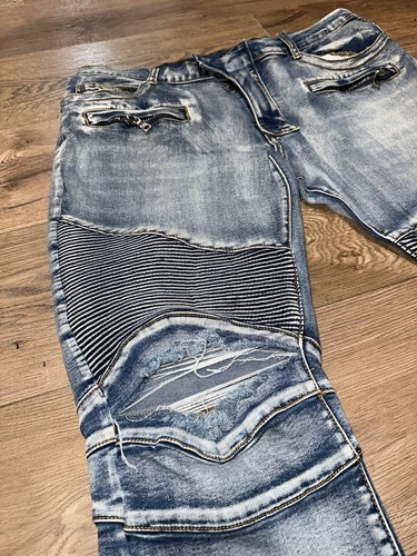 Balmain Paris Men's 40x32 Slim Blue Biker Motorcycle Jeans *READ* - Picture 3 of 18