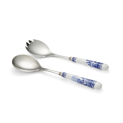 Spode Blue Italian Salad Servers Set - 10 Inch Spoon & Fork Serving Utensils ... - Picture 1 of 7