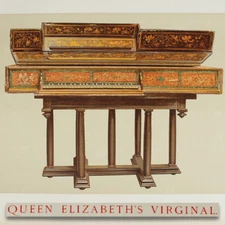 1888 QUEEN ELIZABETH’S VIRGINAL Fine Art Litho Hipkins Gibb Victorian Era Print